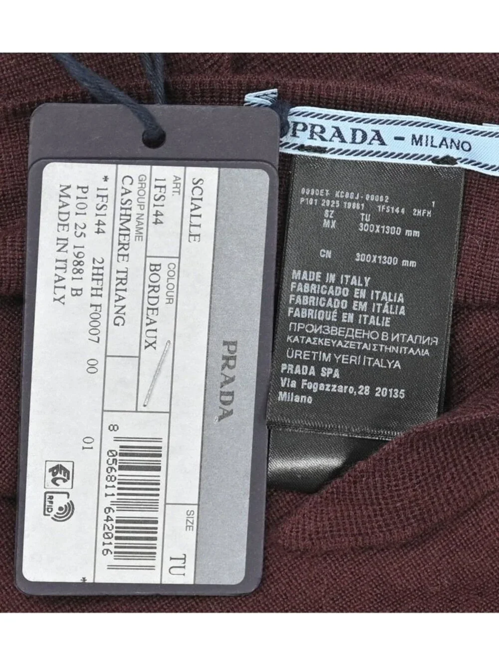 Prada Cashmere Triangle Shawl in Bordeaux